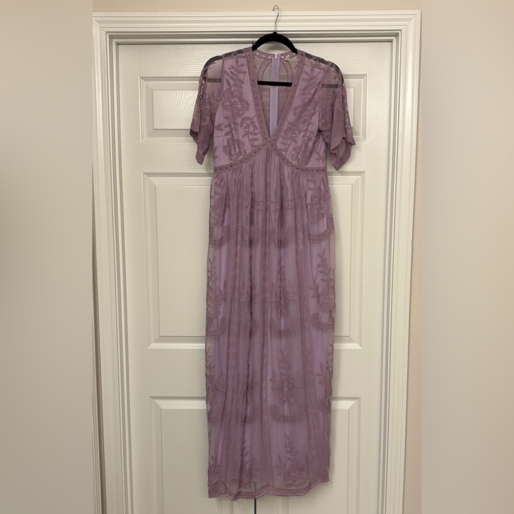 PinkBlush Lavender Lace Mesh Overlay Maternity Maxi Dress